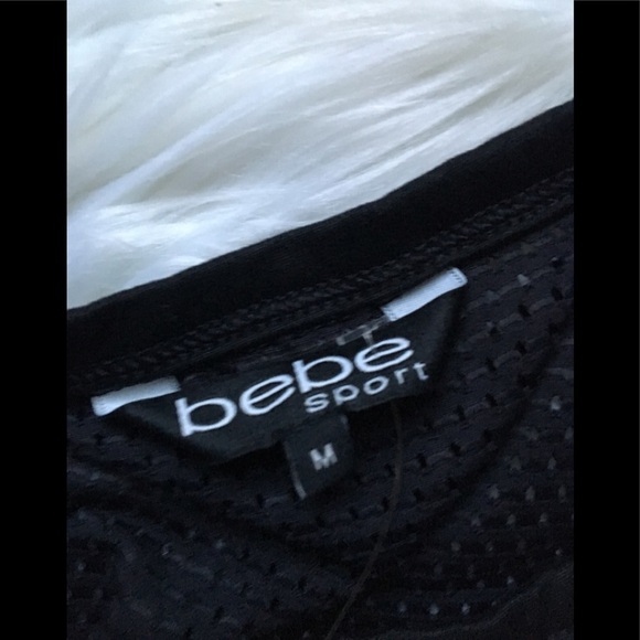 BEBE Sport Logo Striped Mesh Black Top Shirt M - Picture 5 of 7
